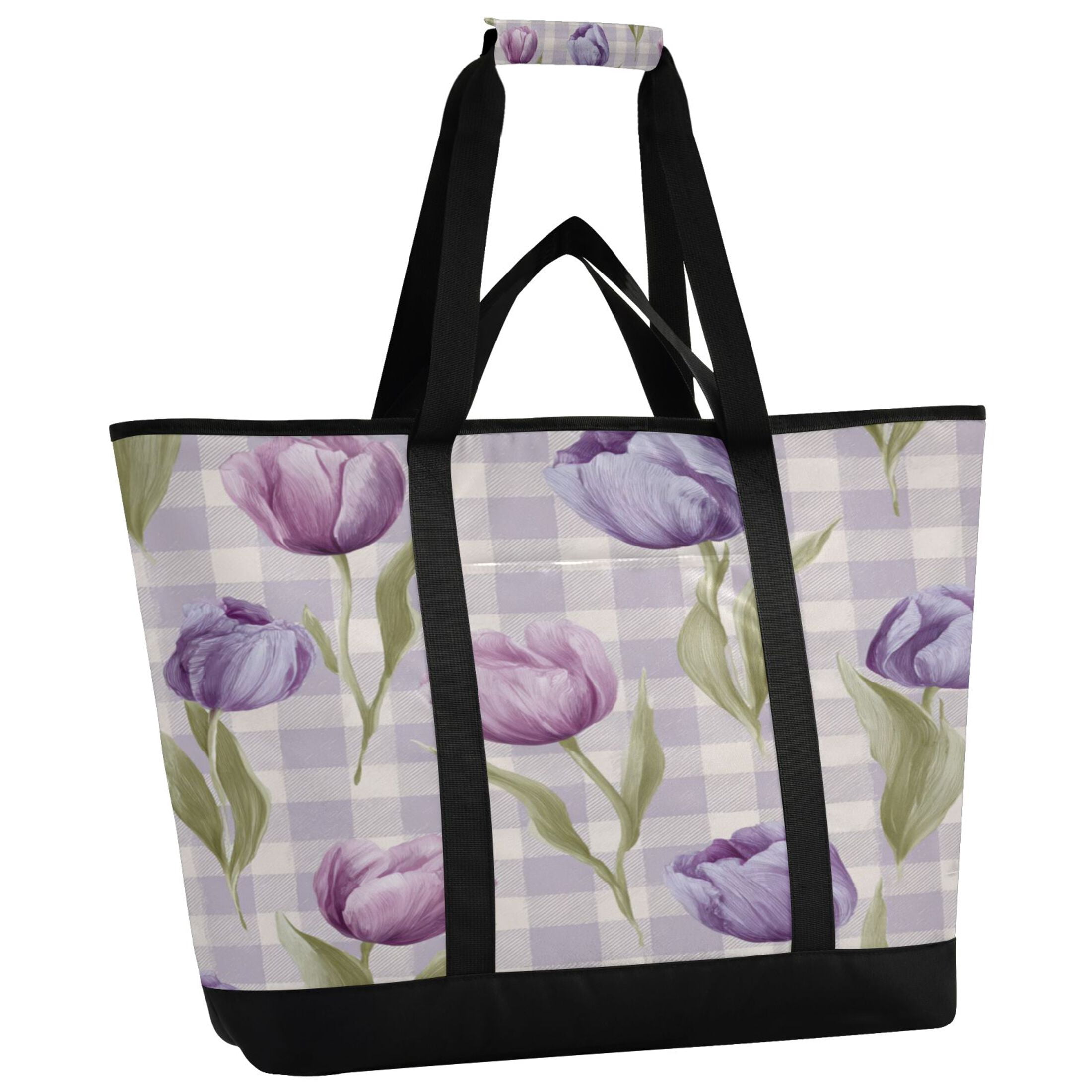Extra-Large Wide Opening Design Capacity Hand-Held Ice Pack Thickened Insulation Layer For Long-Lasting Cold Retention For Outdoor Shopping Picnics And Camping Beautiful Pinkish-purple Tulips