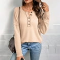 thumbnail image 2 of Bmawag Women Sweatshirt Plus Size Long Sleeve V-Neck Solid Color Pullover Tops Women's Casual Loose Comfortable Sweatshirt Khaki XL, 2 of 10