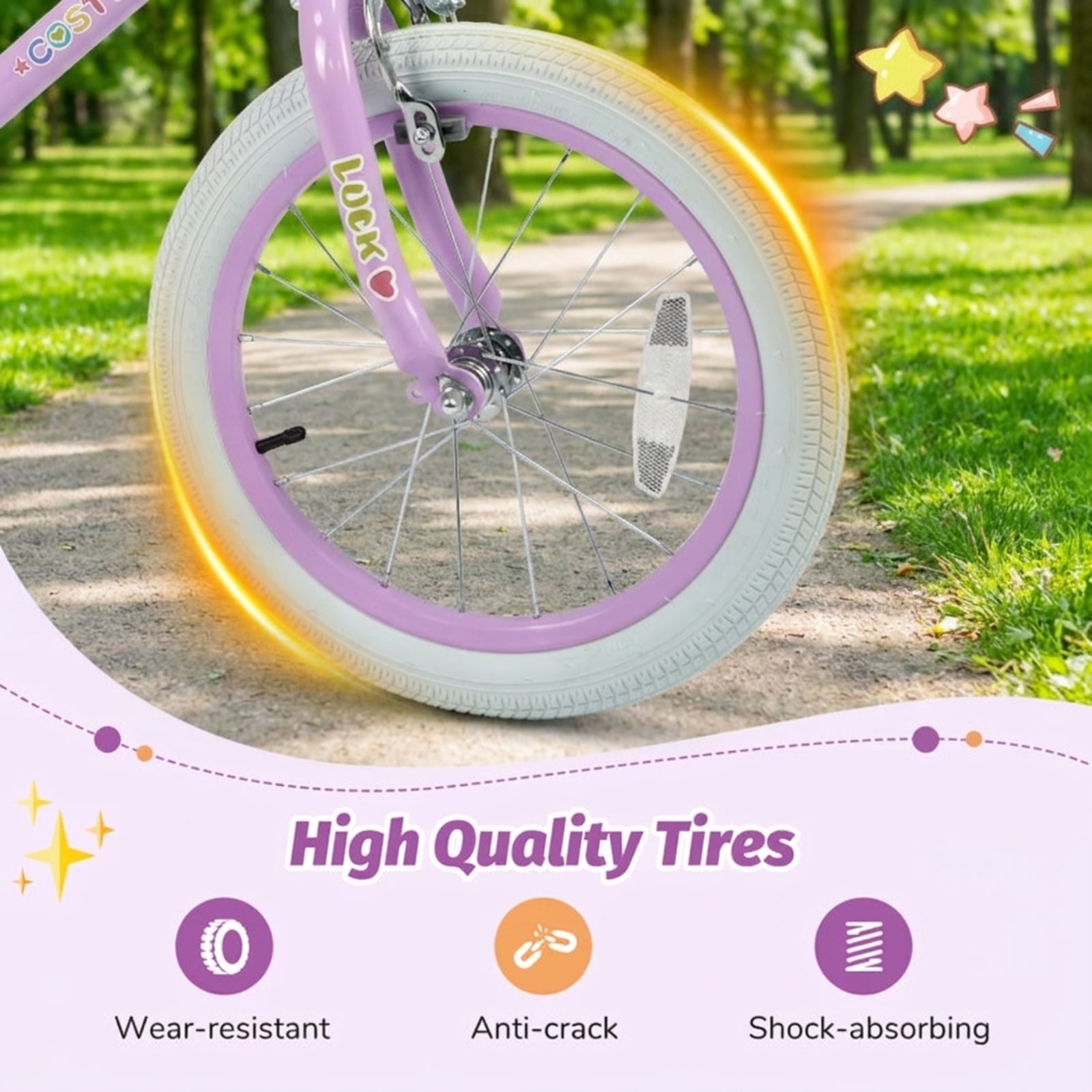 Redsmile Kids Bike 12 Inch with Adjustable Seat and Training Wheels for Boys Girls Ages 3-8, Stars & Moon Design Children Bicycle with Front Handbrake, Kids Bicycle 12in, Purple