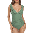 thumbnail image 3 of Hilor Womens Two Piece Bathing Suits Tummy Control Swimwsuit Ruffled V Neck Tankini Swimwear, 3 of 7