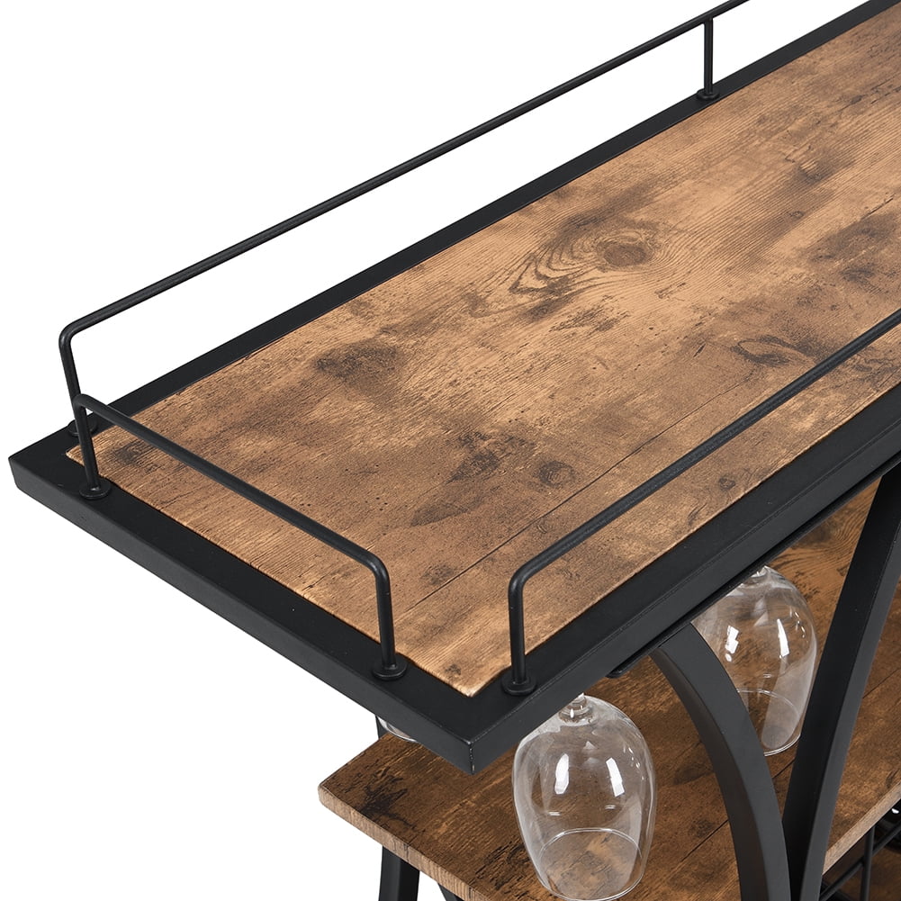 Kepooman Bar Carts, Industrial Bar Cart with Wine Rack and Glass Holder for Home, Black Kepooman Bar Carts, Industrial Bar Cart with Wine Rack and Glass Holder for Home, Black