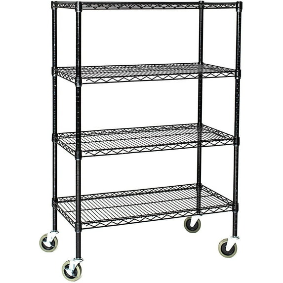 30" Deep x 36" Wide x 92" High 4 Tier Black Wire Shelf Truck with 800 lb Capacity