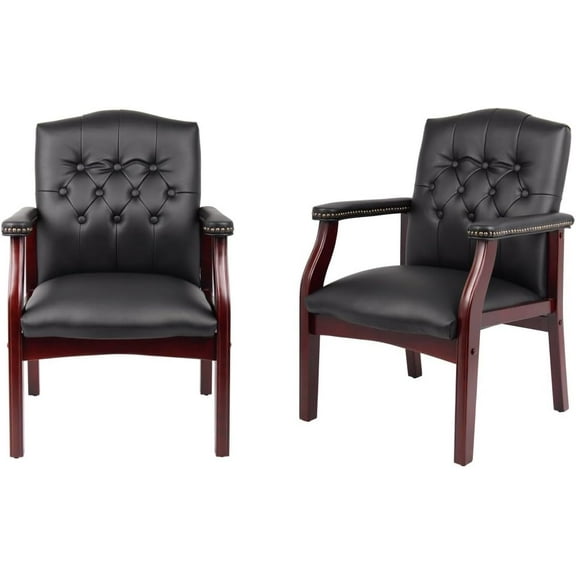 CIATRE Leather Reception Guest Chairs W/Padded Seat and Arms Ergonomic Mid-Back Office Executive Side Chair for Meeting Waiting Room Conference Office Guest Chairs,Black