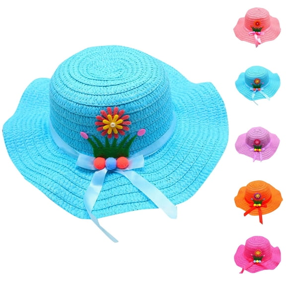 YHAJDS Beach Straw Hat Wide Brim UPF 50 Summer Sun Protection Cap Kids