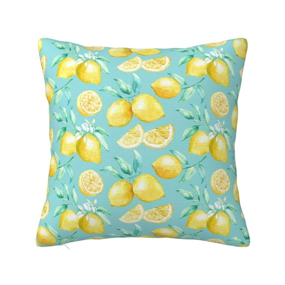 Fuzoiu Yellow Lemon Print Square Pillow Cover,Hidden Zipper Design,Luxury Square Pillow Case, Throw Pillow,Couch Cushion-12"x12"