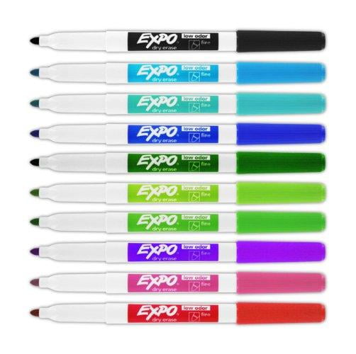 EXPO Fine Tip Dry Erase Markers Low Odor Intense Multicolor Ink 94499 - 10pk