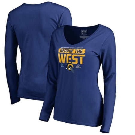 Los Angeles Rams NFL Pro Line by Fanatics Branded Women's 2018 NFC West Division Champions Fair Catch Long Sleeve V-Neck T-Shirt -
