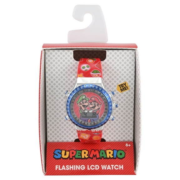Nintendo Super Mario Brothers Featuring Mario and Luigi Unisex Child Red and Blue LCD Watch, GSM4094WM