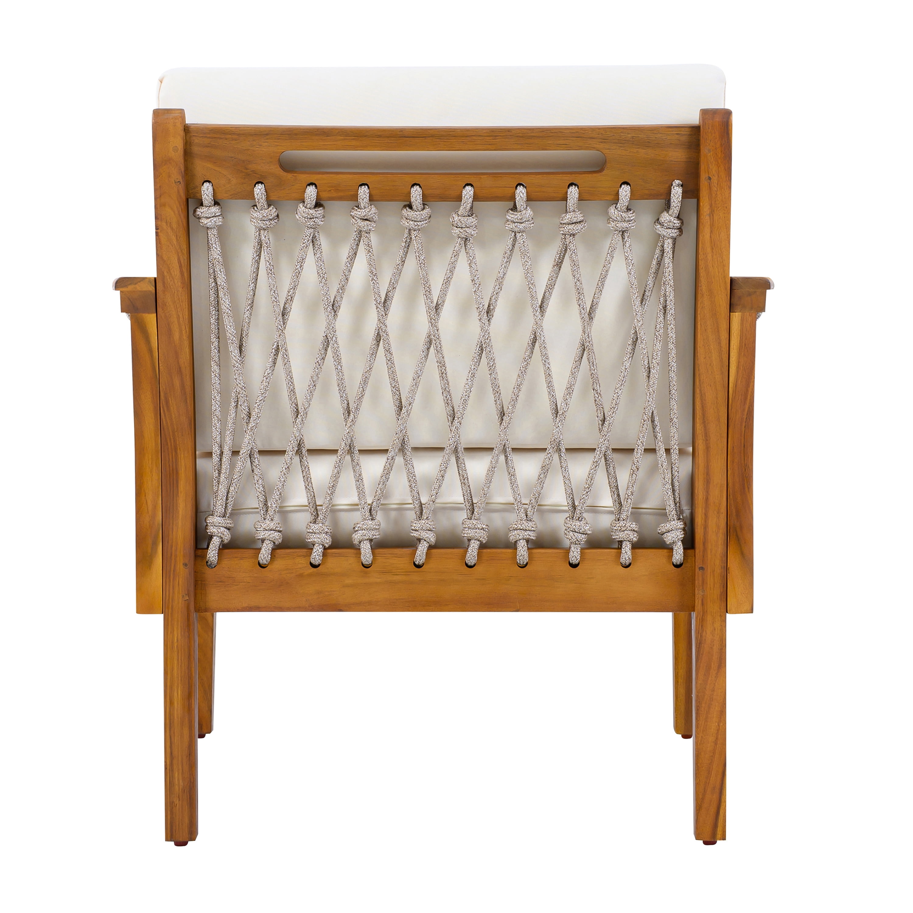 Club Chair, Outdoor Acacia Wood Chair with Handwoven Rope for Patio Garden, Teak and Cream