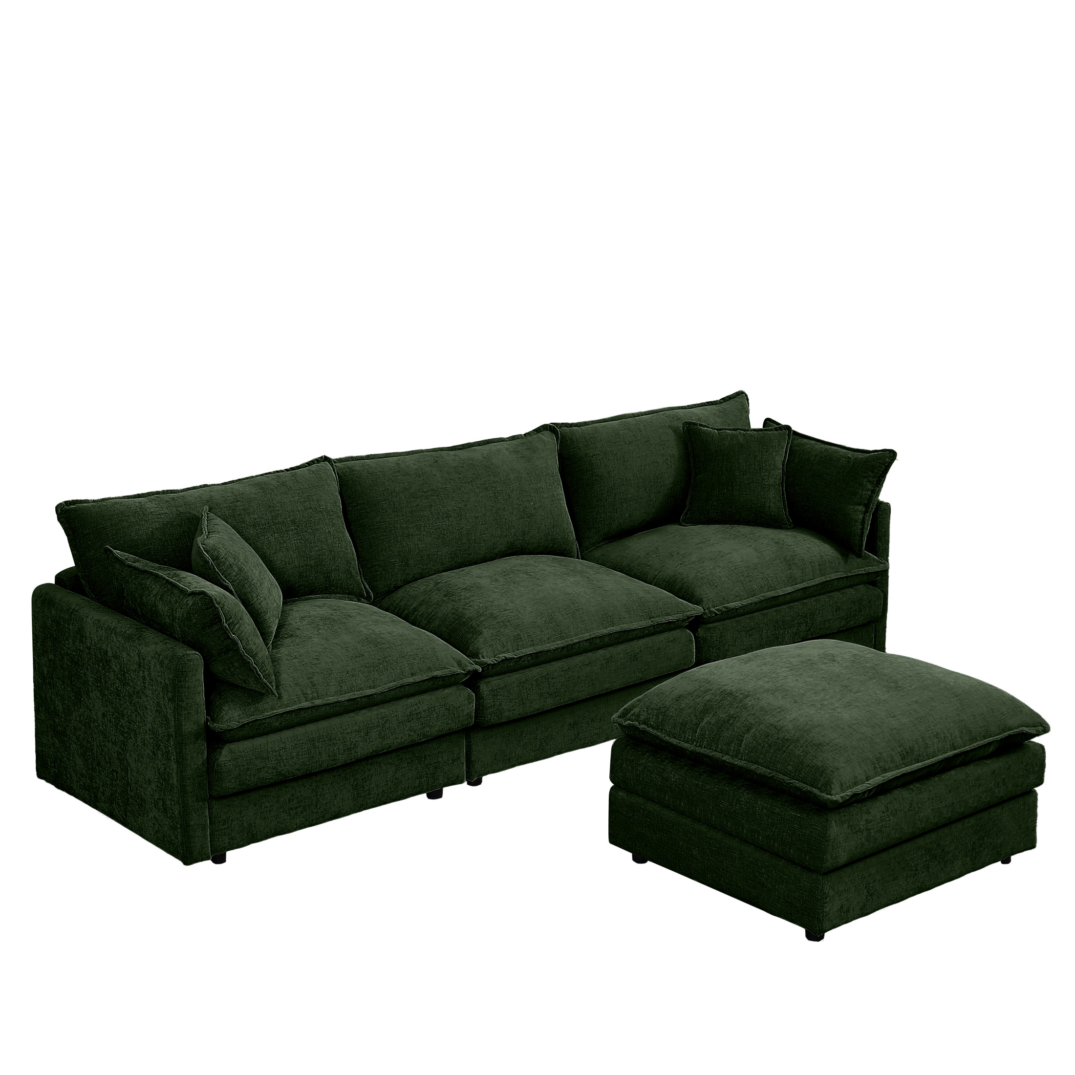 Noble House Stacy 102" Modular Sectional Sofa, L-Shaped Chenille Couch with Movable Ottoman, for Living Room, Green