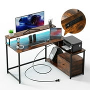 Fithood EVAJOY Home Office Computer Desk with File Drawer, LED Strip, Power Outlet