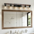 thumbnail image 2 of Rustic Farmhouse Vanity Light Industrial Bathroom Wall Sconce with Glass Shades and Wood Accent Lighting Fixture (No Bulbs), 2 of 9