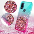 thumbnail image 4 of Liquid Quicksand Glitter Cute Phone Case for Moto G Play 2023/Moto G Pure/Moto G Power 2022 Case for Girls Women Clear Bling Diamond Phone Case Cover - Teal/Pink, 4 of 5