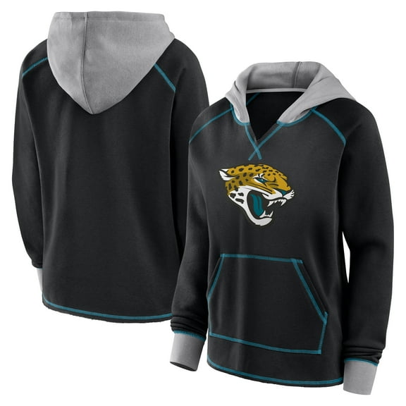 Women's Logo Athletic Black Jacksonville Jaguars Boom Fleece Pullover V-Neck Hoodie