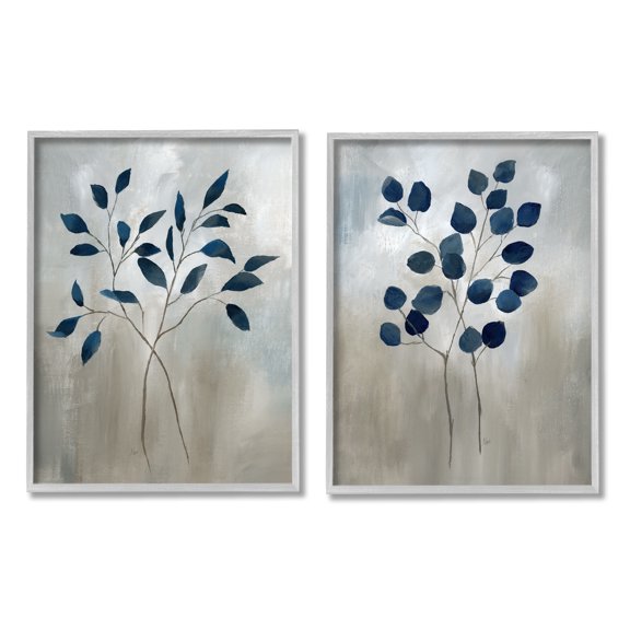 Stupell Industries Grey Botanical Sprigs Botanical & Floral Painting Gray Framed Art Print Wall Art, 24 x 30, Set of 2