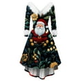 thumbnail image 4 of Women's Fashion V-Neck Casual Slim Printed Party Long Sleeve Dress, AI Christmas Print, Plush Trim, Holiday Dress, Retro Style, Festive,Dark Green,4XL, 4 of 4