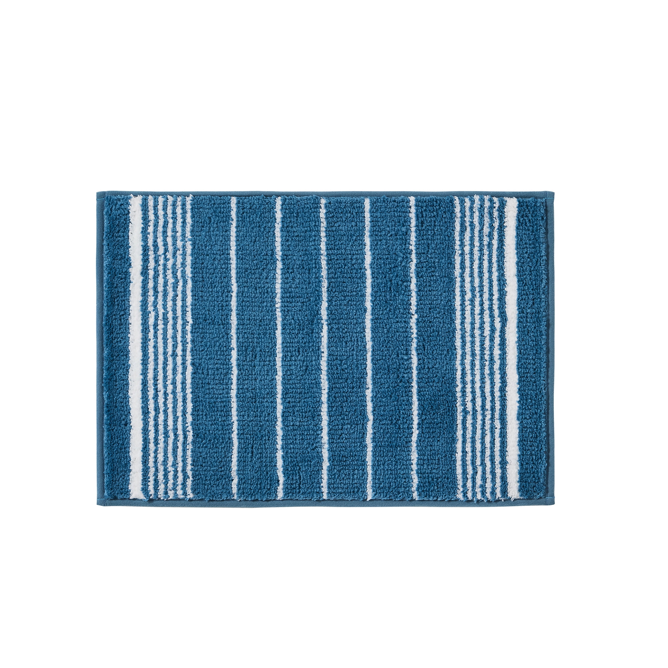 Mainstays 16-Piece Blue Textured Solid Shower Curtain Bathroom Set – Fabric Curtain with Rug, Hooks, Soap Pump & Tray