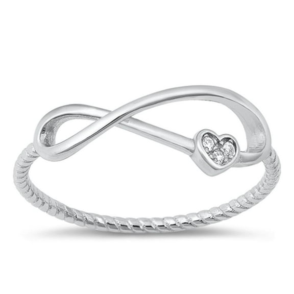 Infinity Heart Love Clear Cubic Zirconia Ring .925 Sterling Silver Band White Jewelry Female Size 10