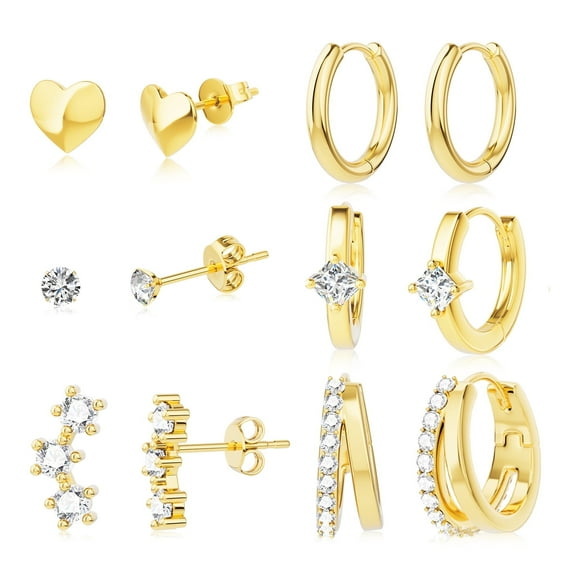 Hypoallergenic Stud Hoop Earrings for Women Small Gold Huggie Hoops Cartilage Earring Set for Multiple Piercing, 6 Pairs