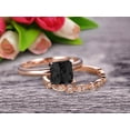 thumbnail image 2 of Bridal Set 1.75 Carat 6mm Princess Cut Black Diamond Moissanite Solitaire Engagement Ring With Matching Wedding Band On 10k Rose Gold Art Deco Shining Startling Ring, 2 of 5