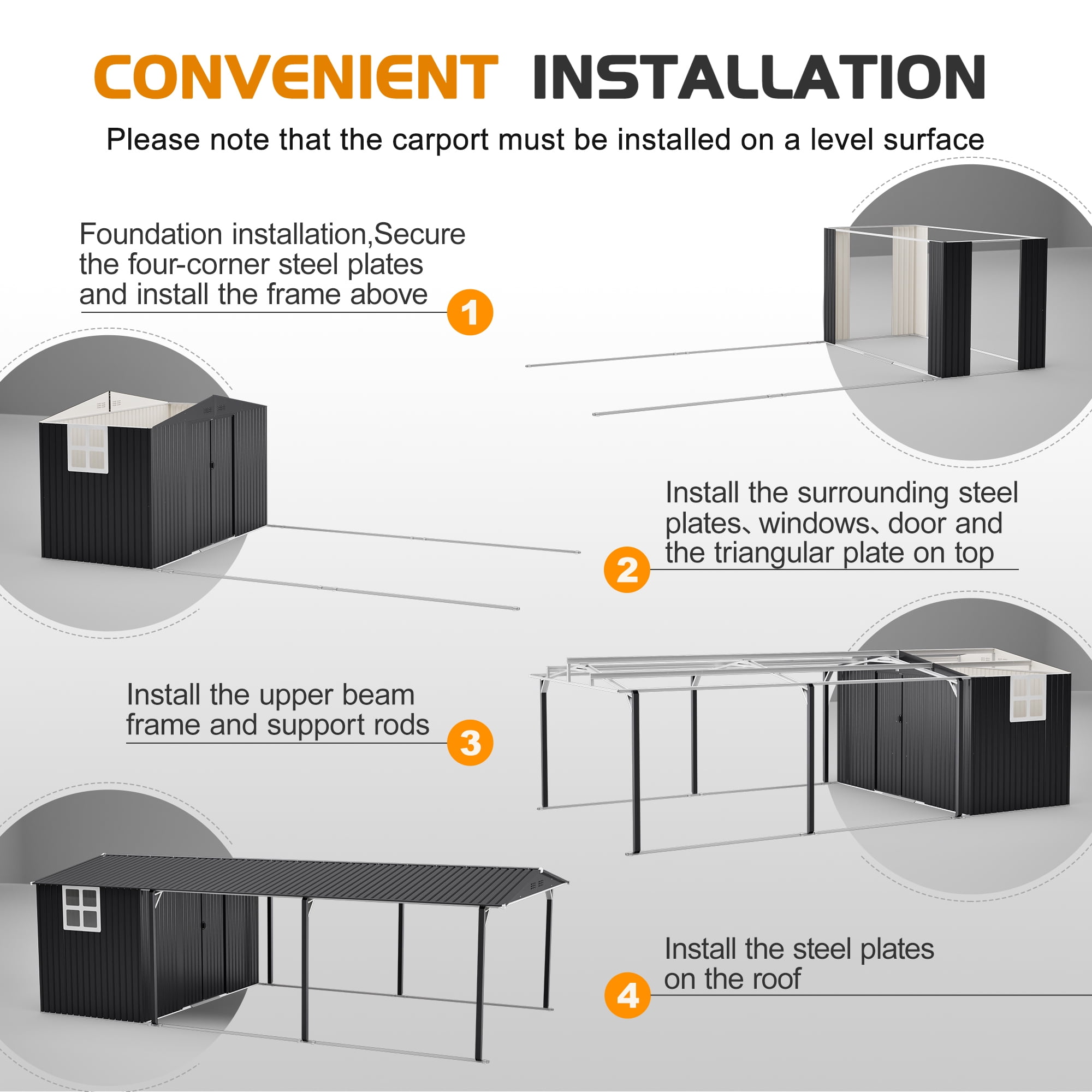 avobird 12'x23' Metal Carport Storage Shed, Heavy Duty Steel Garage with Sliding Door, UV Panel & Waterproof Sloped Roof, Grey