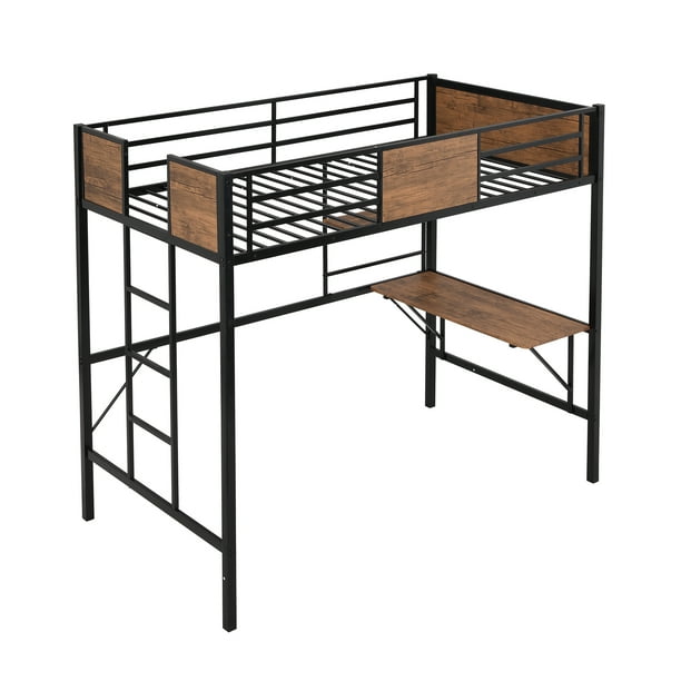 Twin Size Loft Bed with Desk, Pine Wooden Loft Bed, Loft Bed with
