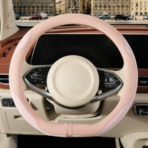Universal 15 Inch Nappa Leather Steering Wheel Cover, Advanced Microfiber Leather Non-Slip Breathable Fabric, Warm in Winter and Cool in Summer, Pink-D-Shape