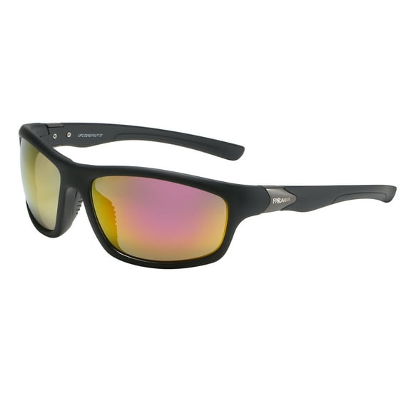 Piranha Eyewear Vulcan Black Sport Sunglasses for Men with Red Mirror Lens