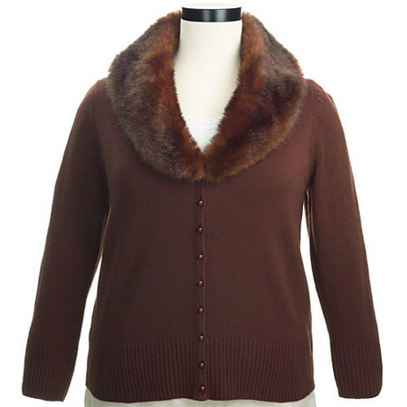 White Stag - Women's Plus Pearl-Button Fur-Collar Cardigan