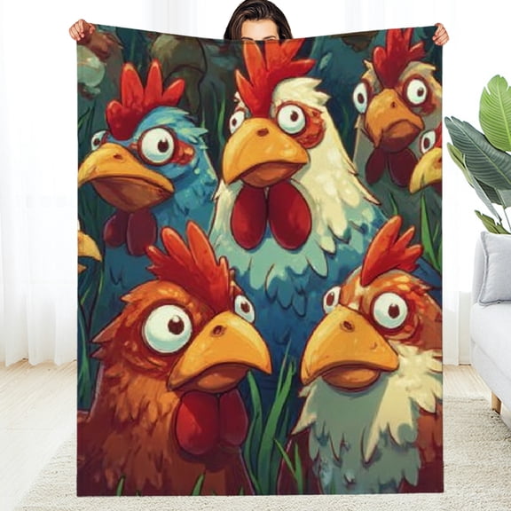 RKSupls Funny Chicken Cartoon Throw Blanket, Soft Warm Lightweight Flannel Throw Blanket for Couch, Bed, Outdoor, Cozy Fluffy Fuzzy Blankets for Women Boys Girls, Home Decor, 30*40in