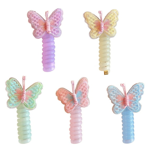 BAELLERT 5Pcs Colorful Butterfly Spiral Hair Tie No Crease Traceless Stretch Kids Girls Phone Cord High Ponytail Holder Hair Rope Hair Accessories