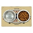thumbnail image 1 of Classic Rock Pet Mat for Food and Water, Ready to Rock Saying with Flying V Guitar and Pick Vintage Print, Non-Slip Rubber Mat for Dogs and Cats, 18" X 12", by Ambesonne, 1 of 2