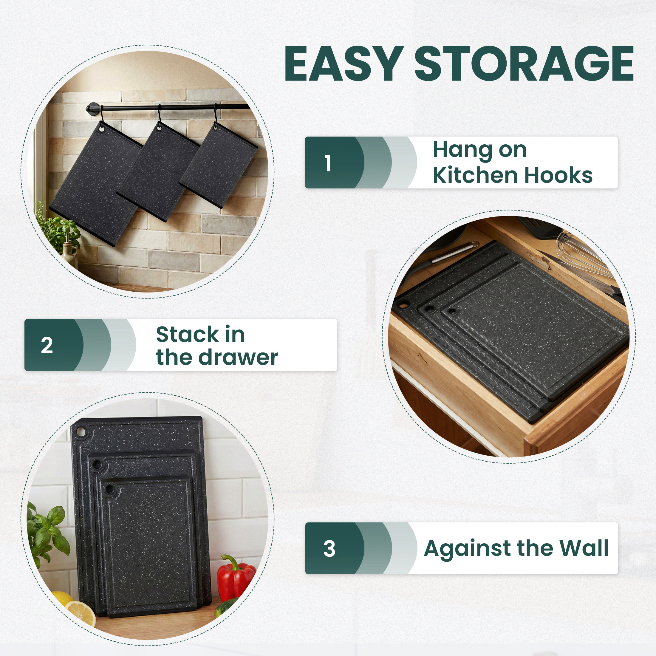 Kikcoin 3-Piece Plastic Cutting Board Set With Non-Slip Feet photo 6
