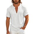 thumbnail image 3 of ZHOGXU Summer Loose Fit Short Sleeve Stand Collar V Neck Breathable Men's T Shirts Work Wear, 3 of 4