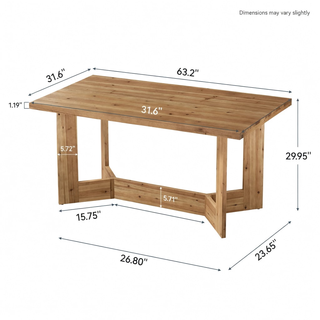 Hommoo 63 Inch Solid Wood Rectangular Dining Table for 4-6 People, Farmhouse Kitchen & Dining Room Table with A-Frame Trestle Base, Natural