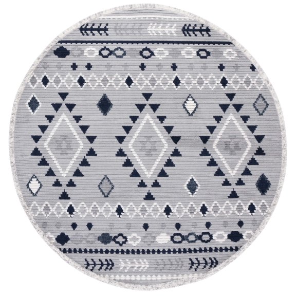 SAFAVIEH Marrakesh Lemoine Southwestern Polyester Area Rug, Grey/Navy, 6'7" x 6'7" Round