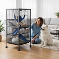 thumbnail image 3 of Multi Level Small Animal Cage with Ramp and Storage Shelf, Metal Ferret Habitat for Hamster Chinchilla Rabbit Guinea Pig Hedgehog, Removable Tray and Rolling Casters, 3 of 7
