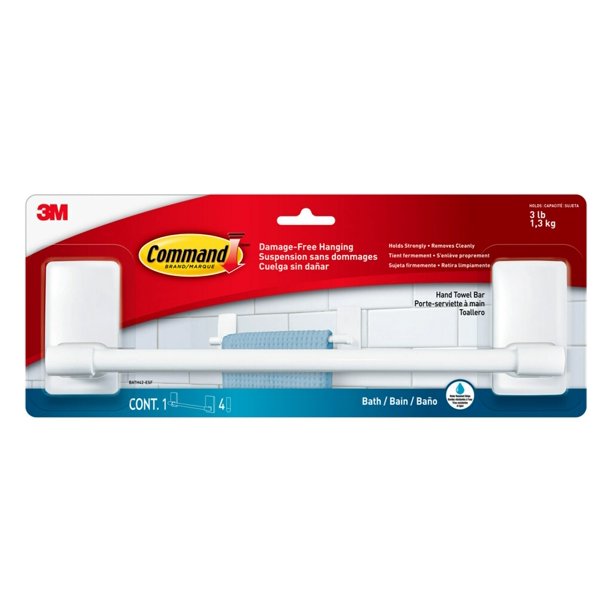 Command Bath Plastic Hand Towel Bar White 1 Hand Towel Rack 4 Strips Bathroom Organization Walmart Com