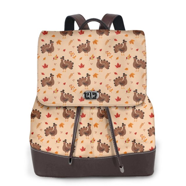 Easygdp Turkey And Autumn Leaves Mochila de Cuero para Mujeres, Bolso de Hombro, Bolsos de Mano de Moda para Trabajo y Viajes