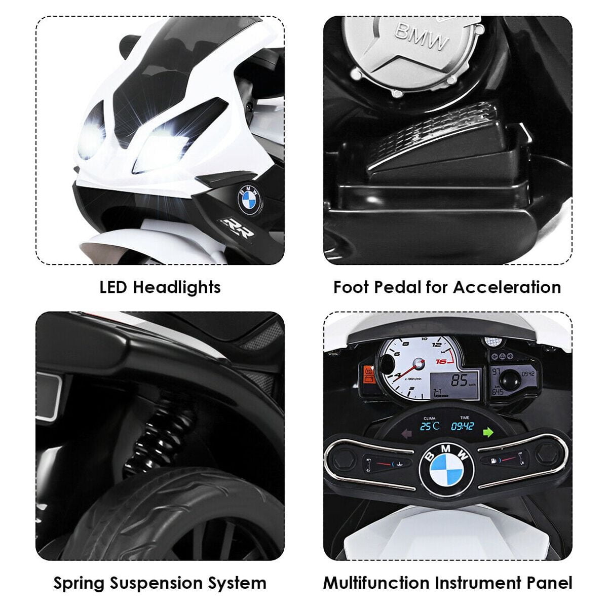 Gymax Kids Ride On Motorcycle BMW Licensed 6V Electric 3 Wheels Bicycle w/ Music&Light Black
