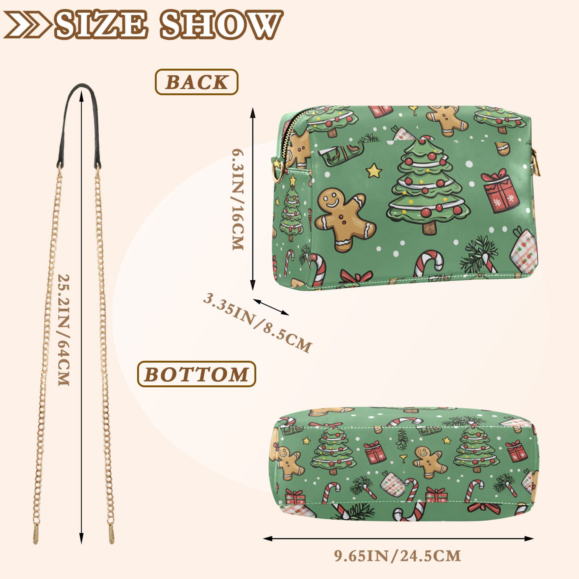 FORMRS Women Crossbody Purse with Chain Strap Vegan Leather Shoulder Handbag, Christmas Cookies