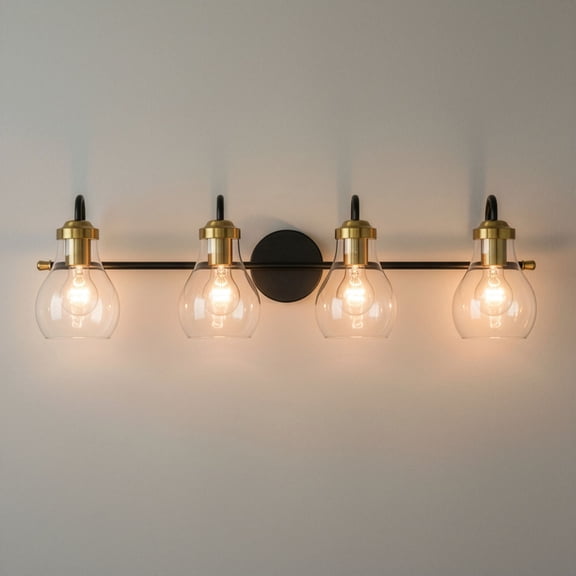 Possini Euro Design Possini Euro Brade 31" Wide Black and Brass 4-Light Bath Light