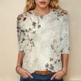 thumbnail image 2 of Towmus Womens 3/4 Length Sleeve Cotton Tops Casual Floral Print Round Neck Summer Tops Loose Fit Elastic and Lightweight Blouse for Women, 2 of 4