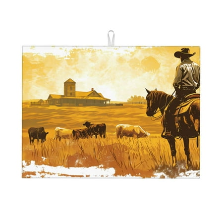 

Ocsxa Western Cowboy Ranch Dish Drying Mat for Kitchen Counter Coffee Bar Coffee Station Accessories Absorbent Coffee Mat Kitchen Drying Mat Easy Clean 18x24 Inch
