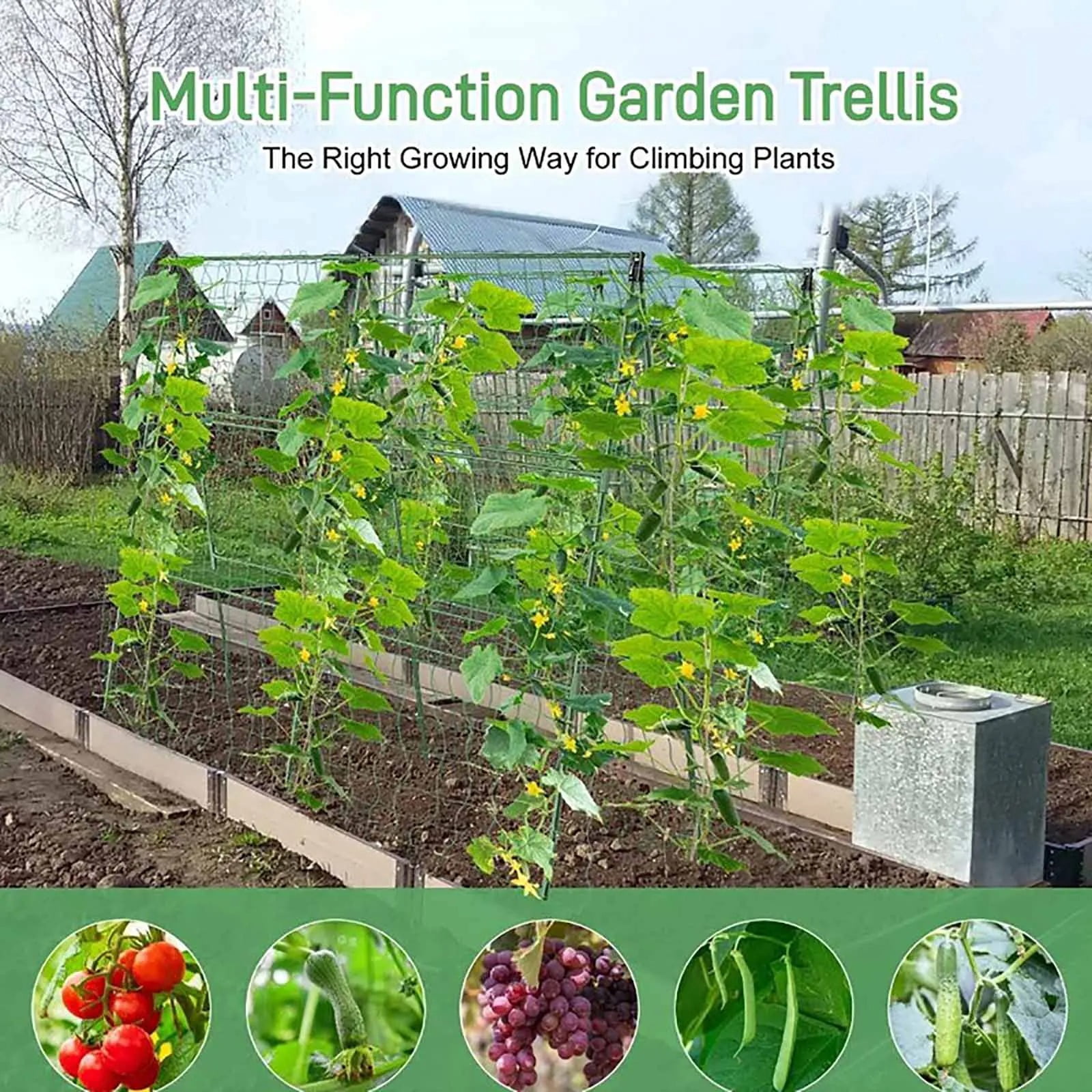 Cucumber Trellis for Raised Beds, 1 Pack 31.5"x31.5" A-Frame Garden Trellis, Climbing Plant Support with Netting for Cucumber Tomato Bean Pea