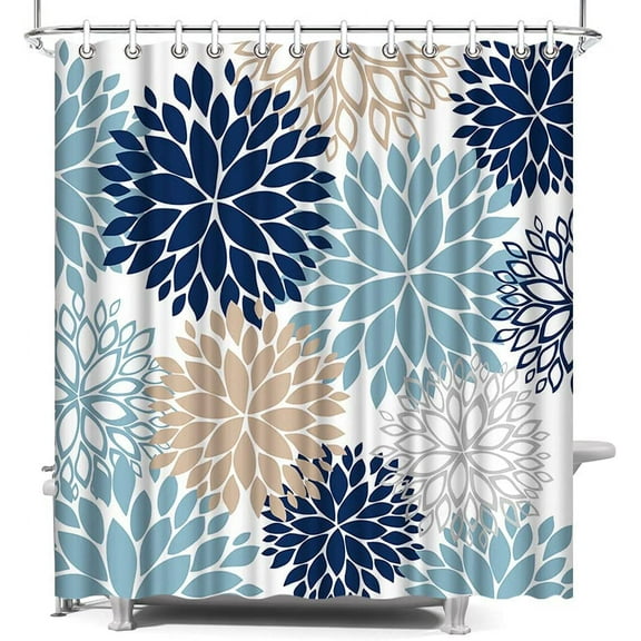 Dahlia Pinnata Flower Shower Curtain Floral Blue Bath Curtain Waterproof Polyester Fabric Bathroom Decor Set Navy Blue Grey Brown 72x72 inches