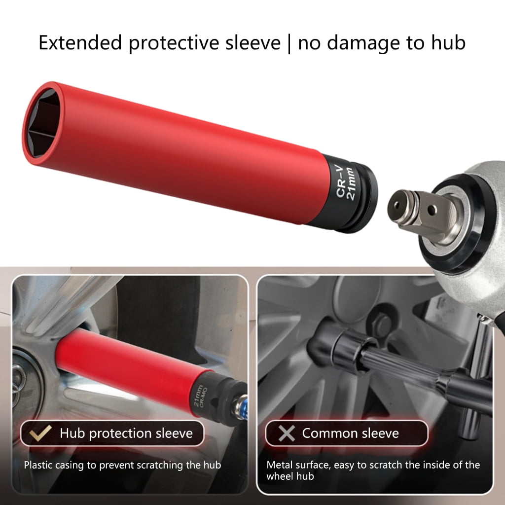 1/2Inch Impact Socket Set Suitable For Tire Removal Alloy Steel Extended Length 17mm 19mm 21mm Socket With Storage Case