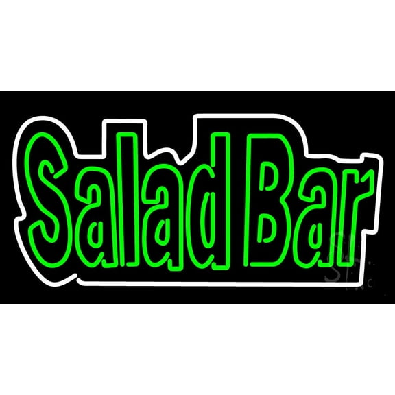 Horizontal Green Block Salad Bar LED Neon Sign 13 x 24 - inches, Clear Edge Cut Acrylic Backing, with Dimmer - Bright and Premium built indoor LED Neon Sign for restaurant window and interior decor.