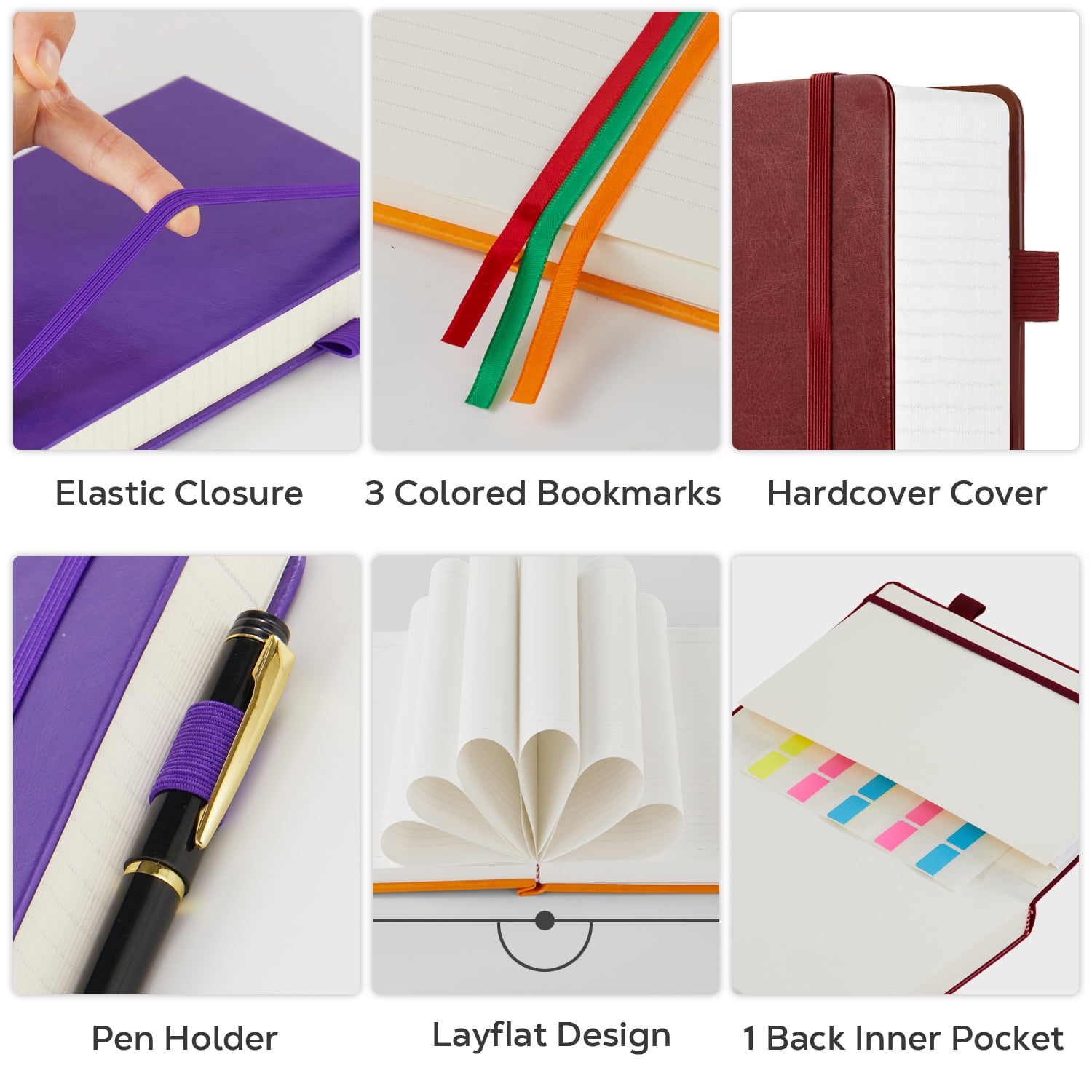 Nirmiro 3-Pack A5 Hardcover Journal Notebooks, 5.7"x8.4" College Ruled, 320 Pages Each 100GSM Paper, Faux Leather Cover, Multi-Color Notebook Set for Writing, Students & Office