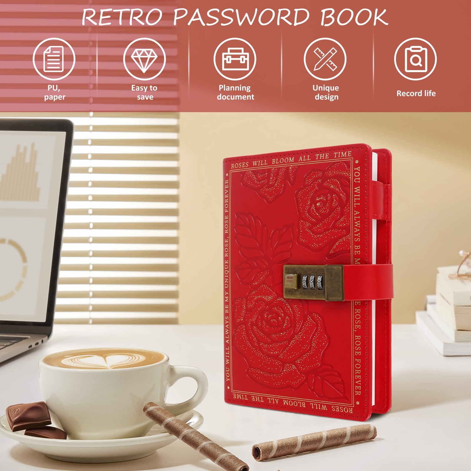 Wekvgz 2Pcs PU Leather Cover Lockable Journal for Writing Travel Journal Vintage Locking Notebook 224 Pages Thick Personal Locking Diary With Combination Passwords for Student Office Staff